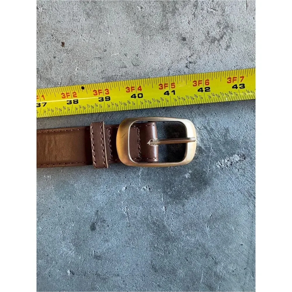 NWOT Brown Faux Leather Belt Matte Gold Buckle Minimalist Style